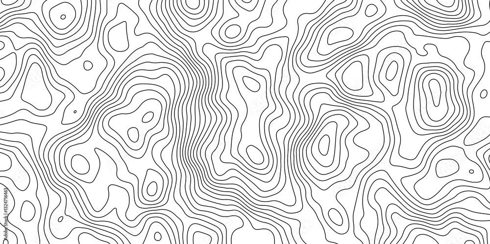 Fototapeta premium Black and White Contour Lines. Topographic Terrain Vector Background