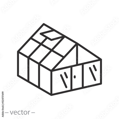 glass greenhouse, green house icon, thin line symbol on white background - editable stroke vector illustration