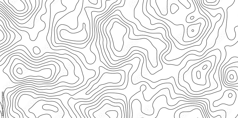 Obraz premium Black and White Contour Lines. Topographic Terrain Vector Background