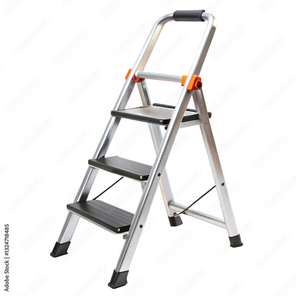 3-Step Folding Step Stool: Lightweight & Portable on transparent background 3-Step Folding Step Stool: Lightweight & Portable on transparent background