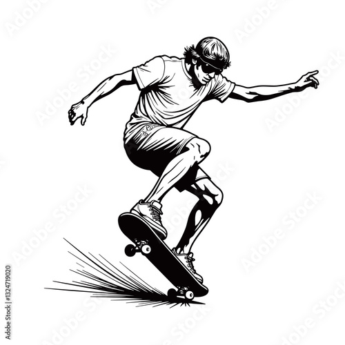 Skateboarding skateboarder performing a trick on a skateboard, dynamic motion