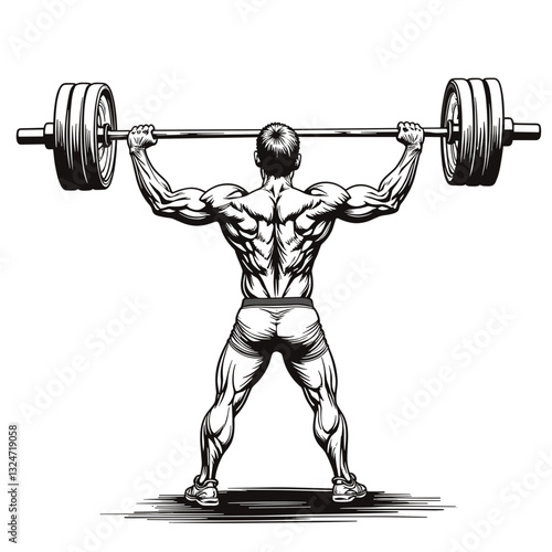 Weightlifting male demonstrating strength while lifting barbell, fitness motivation
