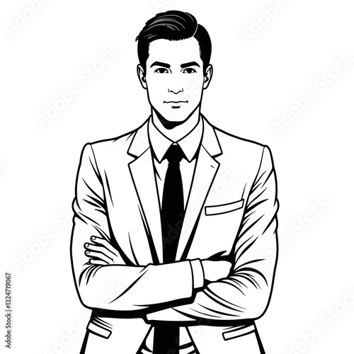 Businessman illustration standing confidently with arms crossed, professionalism