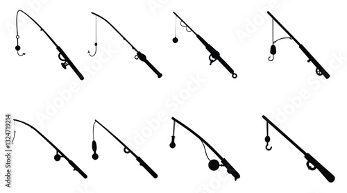 Fishing Rod Silhouettes: Hook, Line, and Reel Illustrations