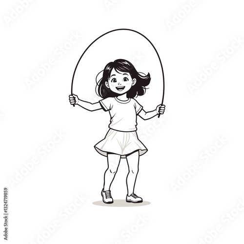 Vector illustration of a young girl skipping rope with joy, playful spirit