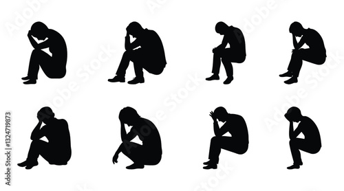 Sadness Silhouettes: Depressed, Sitting, and Emotional Poses