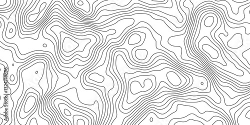Black and White Contour Lines. Topographic Terrain Vector Background
