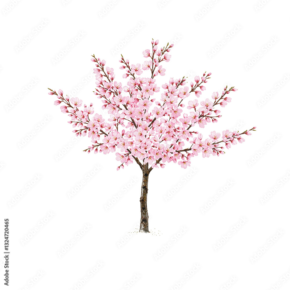 Naklejka premium Beautiful sakura cherry branch in full bloom delicate pink blossoms symbolizing fleeting beauty and tranquility
