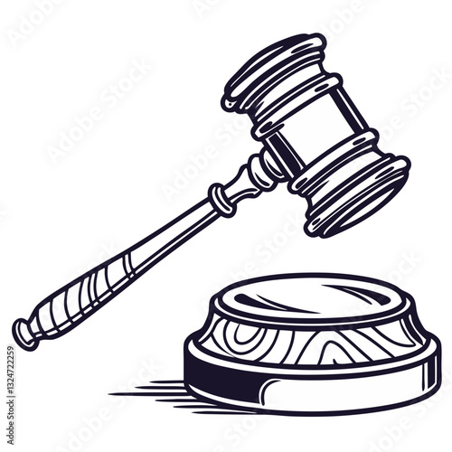 Judges Gavel Striking Sound Block Line Drawing