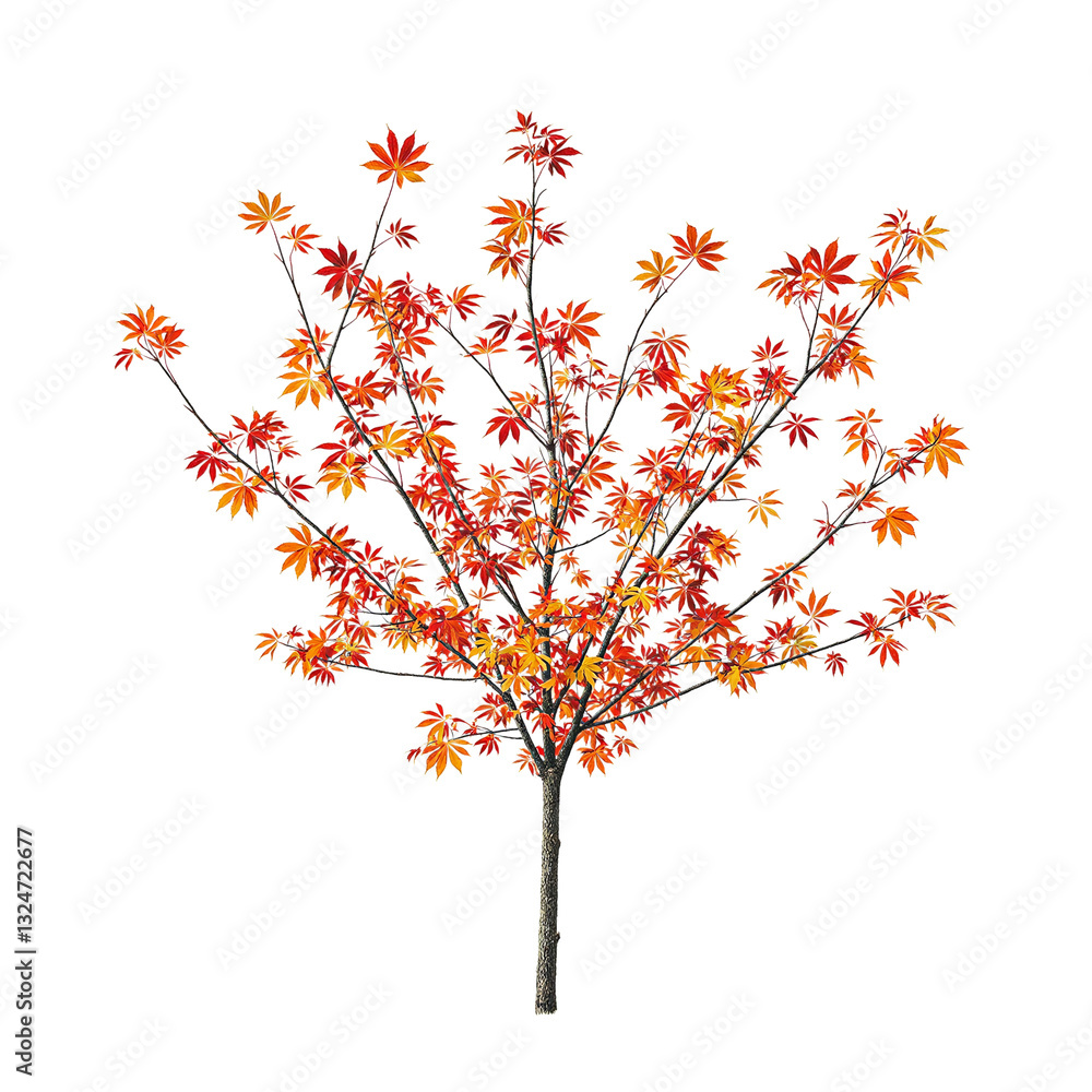 Vibrant autumn maple branch with red and orange leaves on white background Vibrant autumn maple branch with red and orange leaves on white background