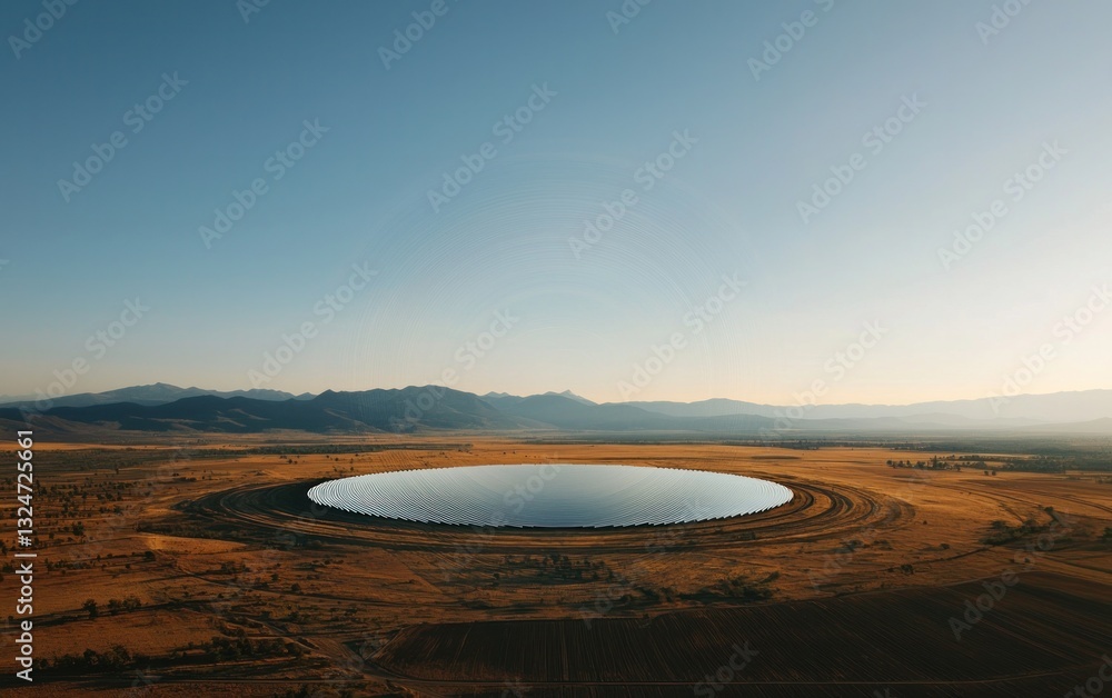 Fototapeta premium Circular Lake Reflecting Sky in Arid Landscape