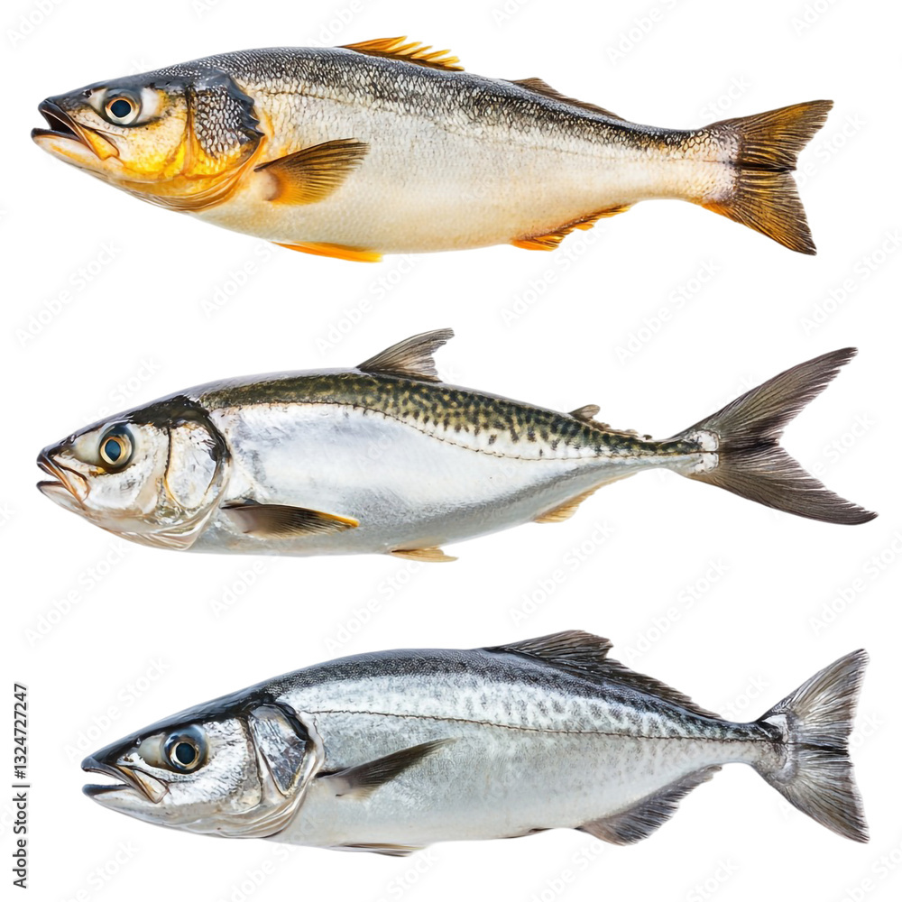 Three fresh fish a delicious seafood selection Three fresh fish a delicious seafood selection