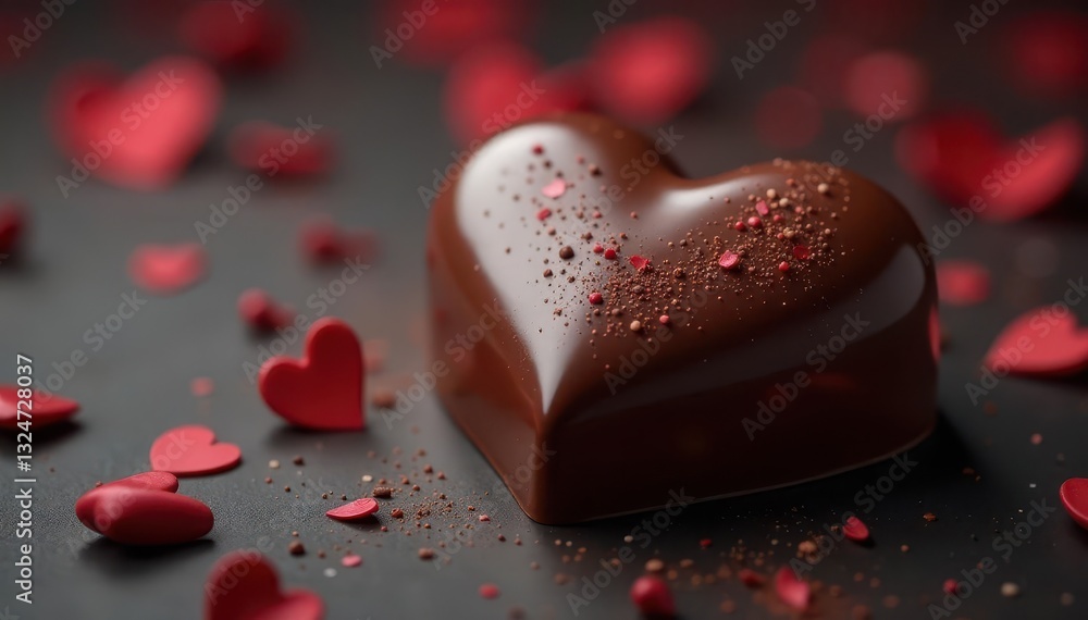 Fototapeta premium Dark chocolate heart, glossy surface, perfect shape, sweetheart, holiday