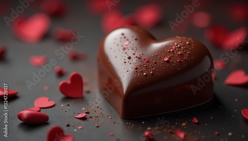 Dark chocolate heart, glossy surface, perfect shape, sweetheart, holiday