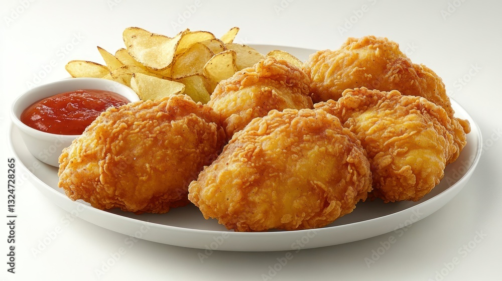 Crispy Fried Fish Portions with Potato Chips & Sauce Crispy Fried Fish Portions with Potato Chips & Sauce