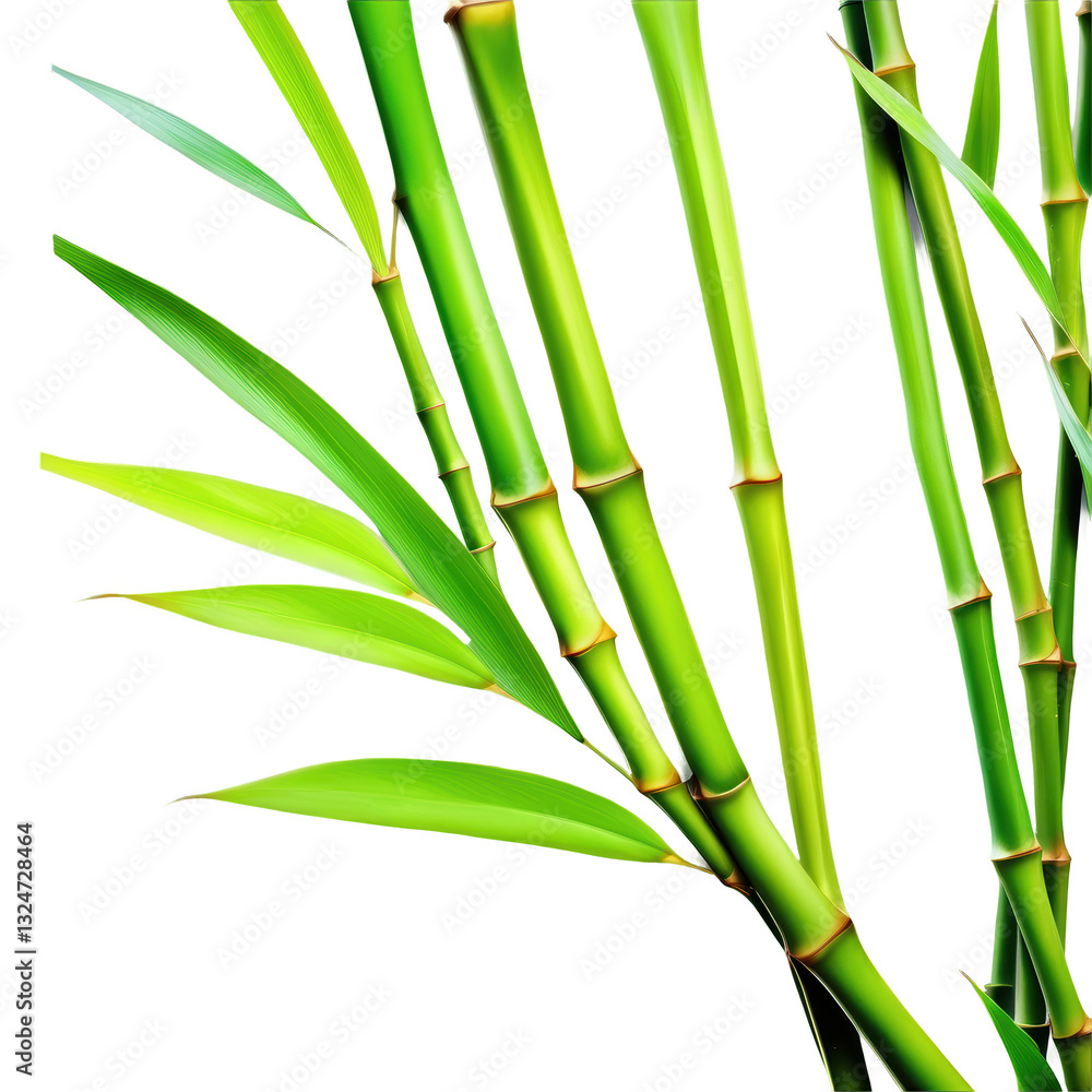 Obraz premium Green bamboo stems with leaves on white background
