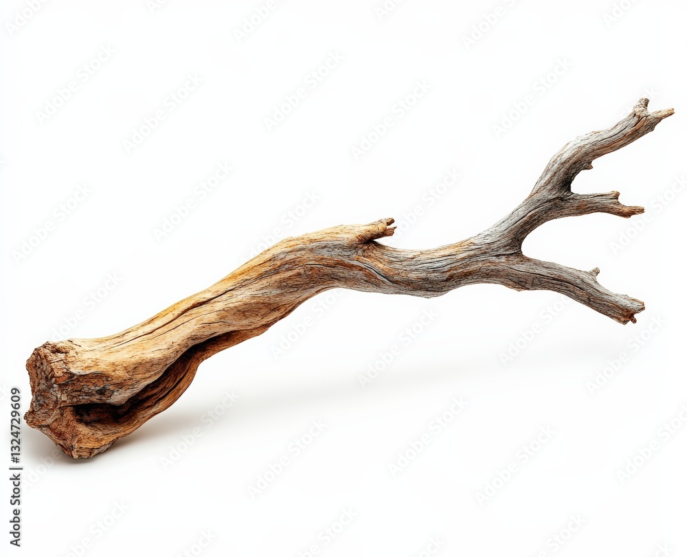 Gnarled branch casting soft shadows on white background Gnarled branch casting soft shadows on white background