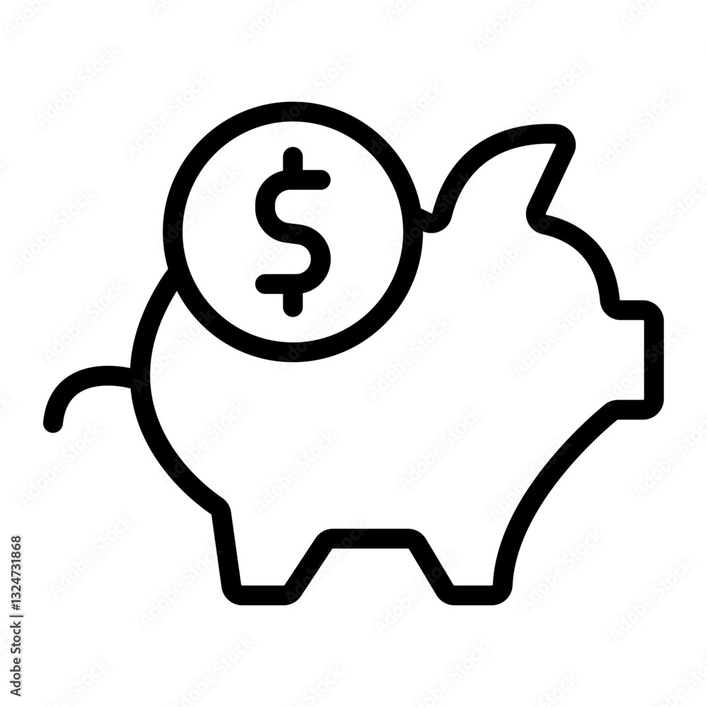 Piggy Bank Vector Line Icon Design Piggy Bank Vector Line Icon Design