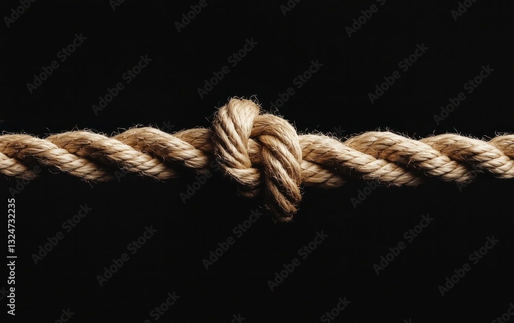 Close Up of a Knotted Tan Rope Against a Black Background Close Up of a Knotted Tan Rope Against a Black Background