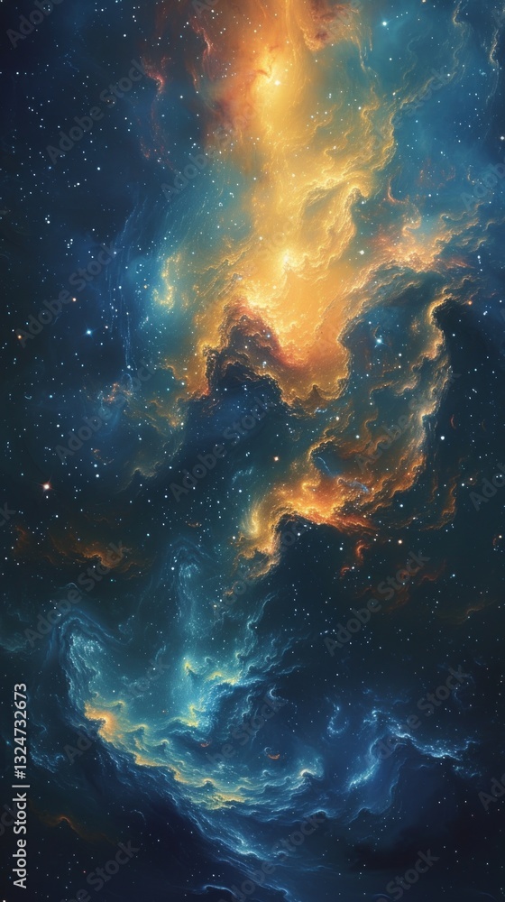 Obraz premium Beautiful Aquatic Nebula Watercolor Galaxy Background With Vibrant Clean Lines