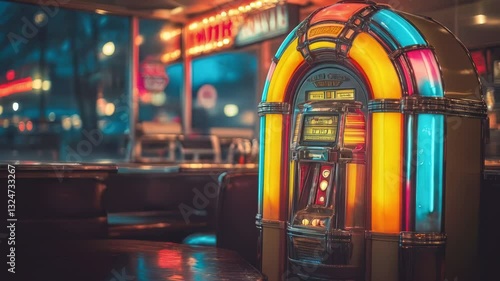 Vintage Jukebox in a Retro Diner at Night