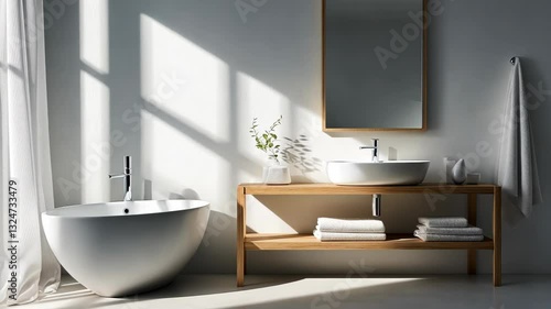Evolving sunlit bathroom with modern minimalist design elements