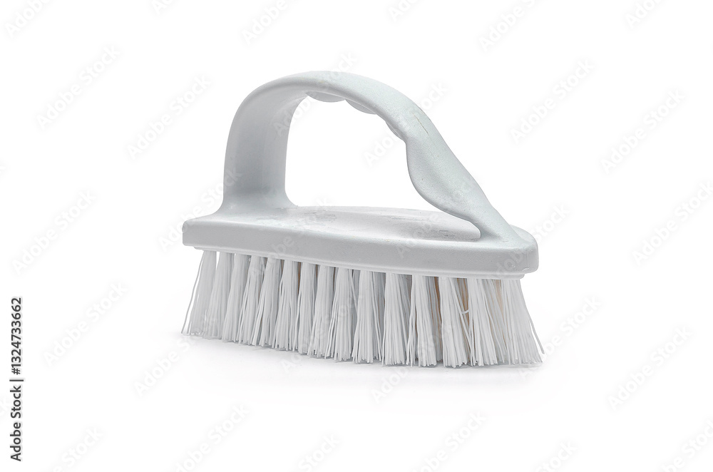 White bristle brush with gray handle on white backdrop White bristle brush with gray handle on white backdrop