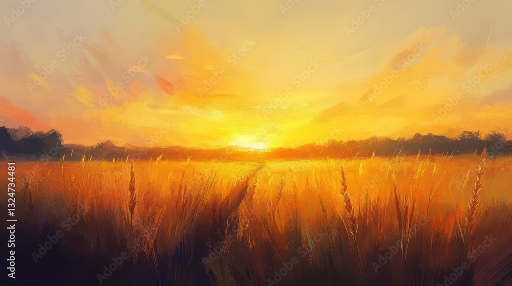 A beautiful golden sunset illuminating a field of ripe crops perfectly A beautiful golden sunset illuminating a field of ripe crops perfectly