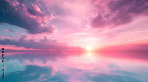 Pink Sunset over Serene Waters: A Dreamlike Reflection photo