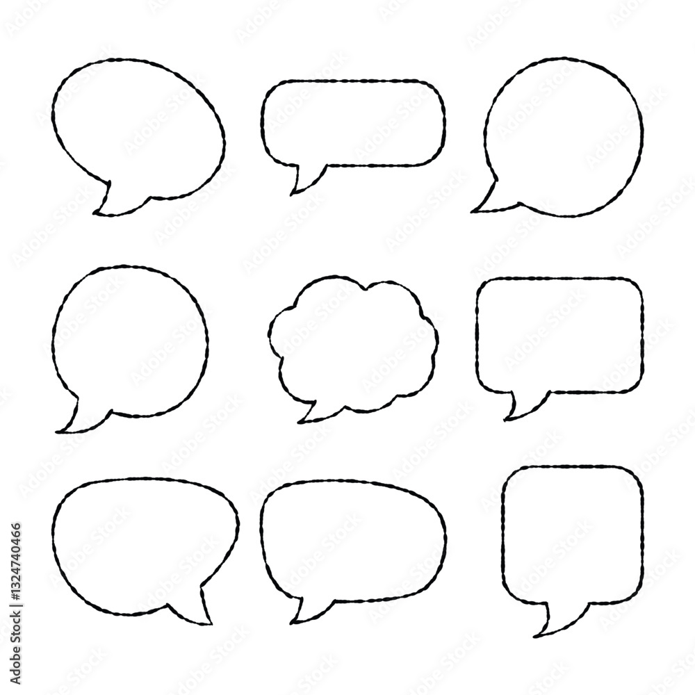 hand drawn speech bubble set. talk bubble vector, cloud speech line art style hand drawn speech bubble set. talk bubble vector, cloud speech line art style