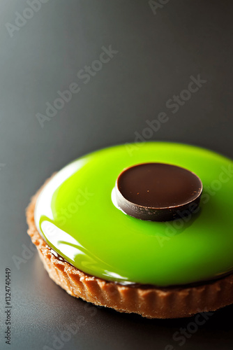 Swiss Carac Tart with Glossy Green Glaze and Rich Chocolate Filling, Elegant Dessert