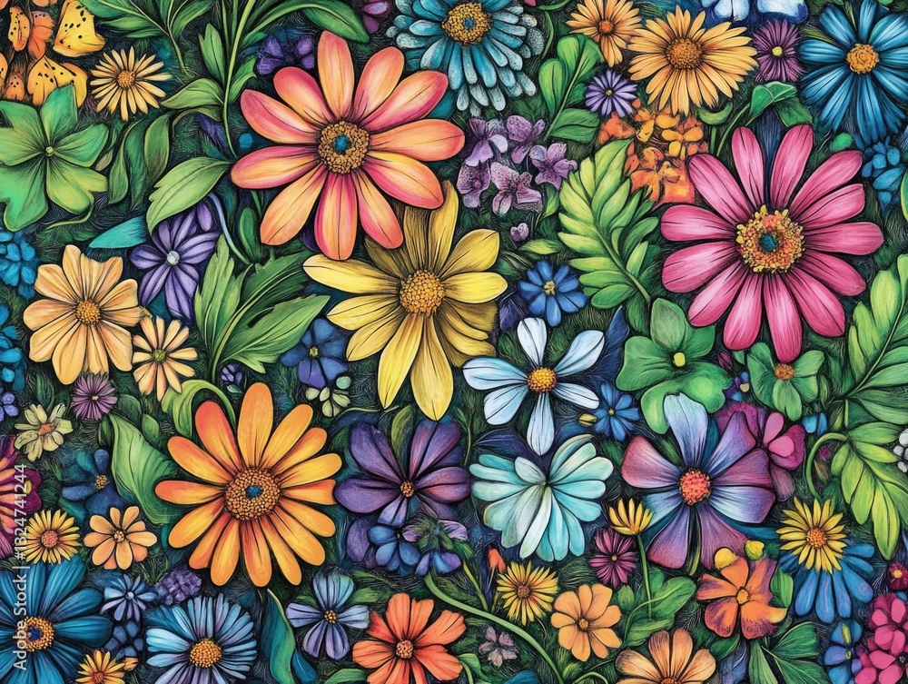 Garden of Colorful Flowers Pattern Garden of Colorful Flowers Pattern