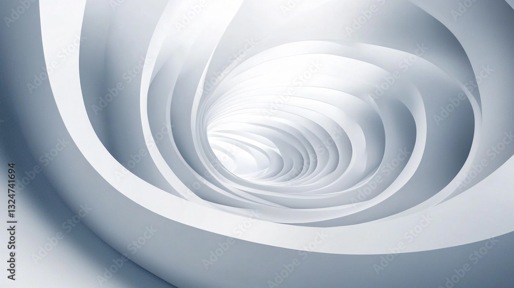 Fototapeta premium Gentle Monochrome Swirls in Soft Curves of Fabric Concentric shapes with a white to grey gradient, creating dynamic abstract layers 