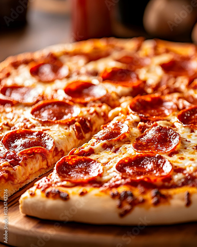 Delicious Pepperoni Pizza Slices on Wooden Board