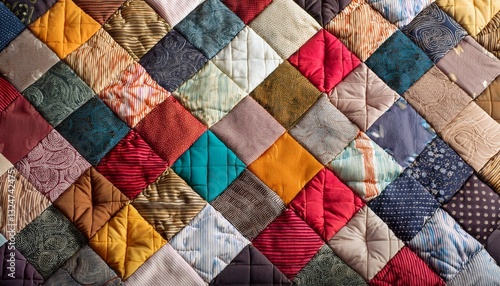 handmade patchwork quilt as background geometrical pattern
