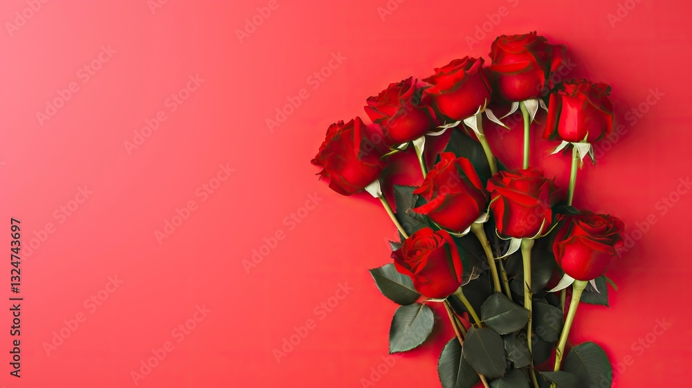 Beautiful Red Roses in Minimalistic Flat Lay Photography on Pastel Background Beautiful Red Roses in Minimalistic Flat Lay Photography on Pastel Background