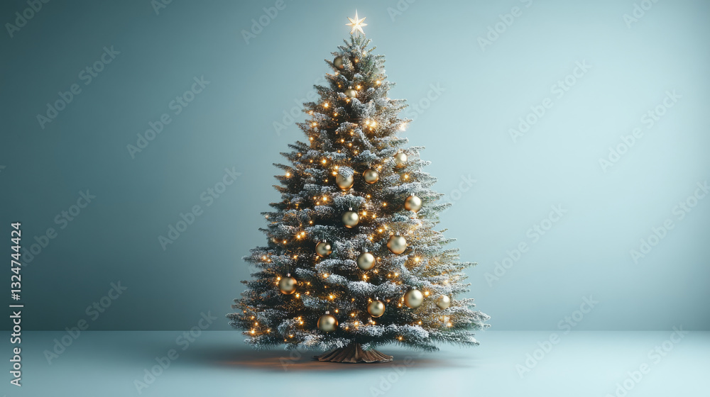 Minimalist Christmas tree with golden ornaments, snowy branches, glowing fairy lights, elegant holiday setting, modern festive decor, serene winter ambiance, premium holiday aesthetic Minimalist Christmas tree with golden ornaments, snowy branches, glowing fairy lights, elegant holiday setting, modern festive decor, serene winter ambiance, premium holiday aesthetic