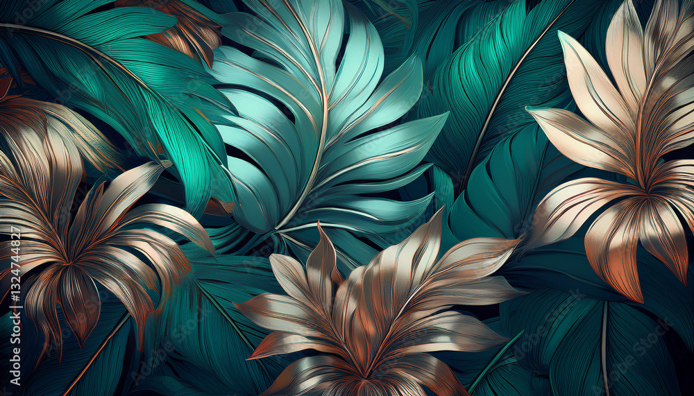 custom made wallpaper toronto digitalLuxurious Metallic Tropical Leaves in Green and Gold