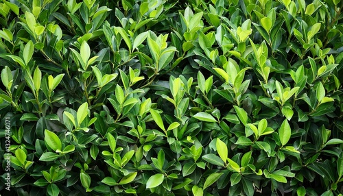 Garden hedge, wild privet green leaves background
