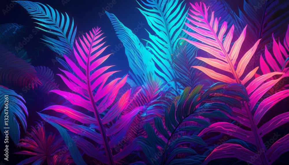 Neon tropical leaves in forest Neon tropical leaves in forest