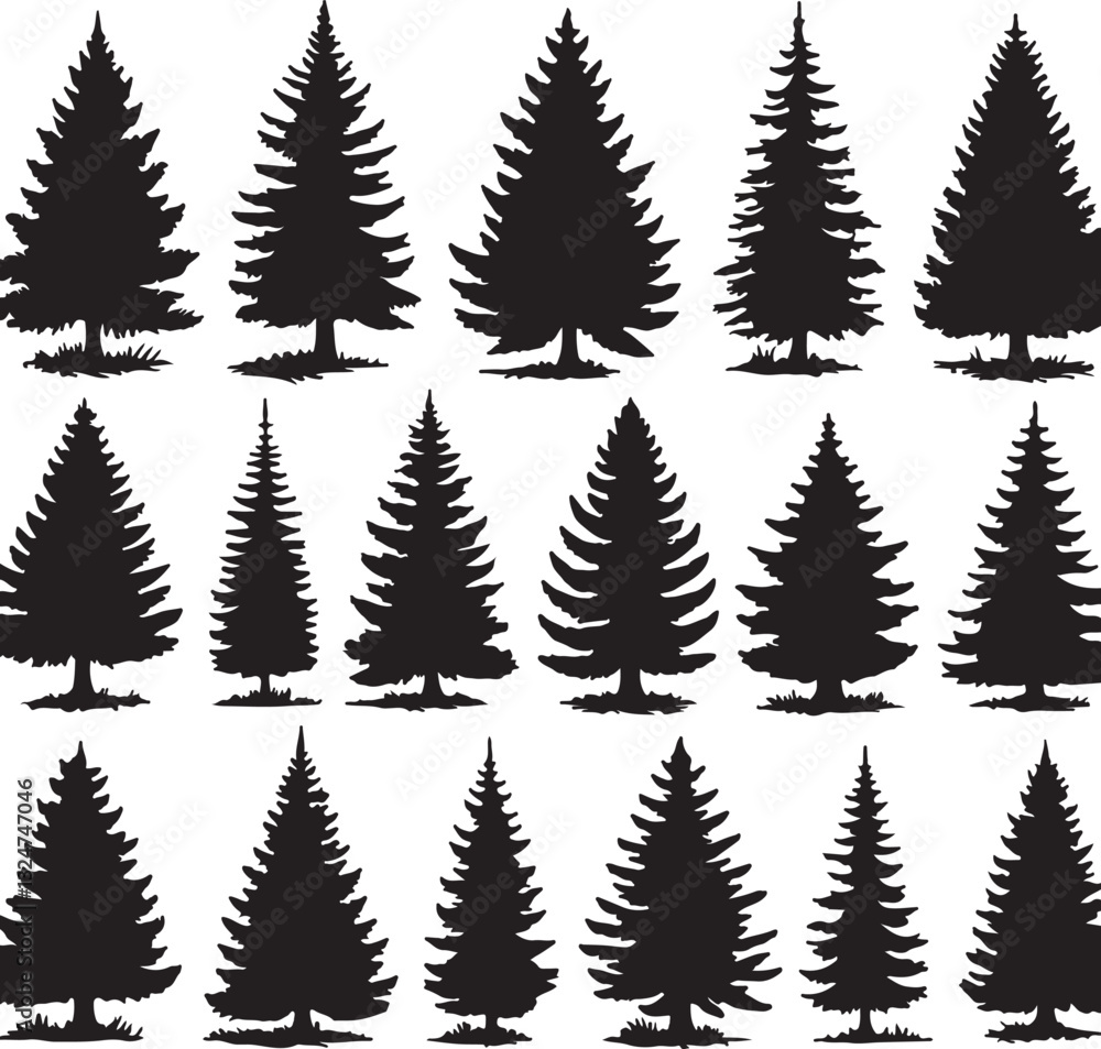 set of various deciduous trees silhouettes on the white background set of various deciduous trees silhouettes on the white background