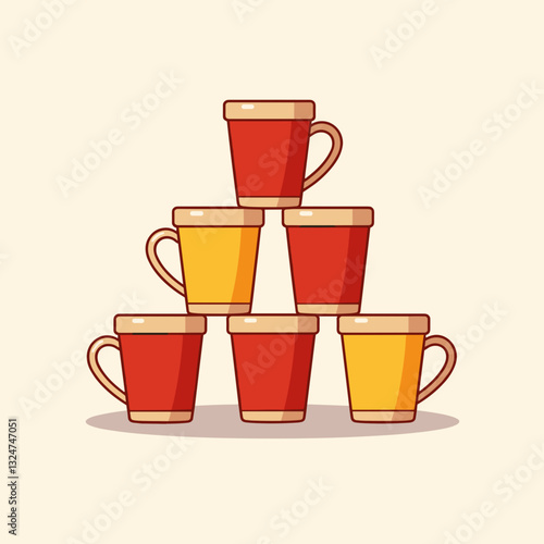 Colorful pyramid of stacked cups, playful organization concept