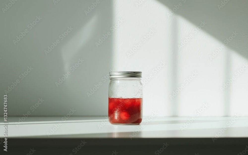 Red Berries in Glass Jar in Sunlight Red Berries in Glass Jar in Sunlight