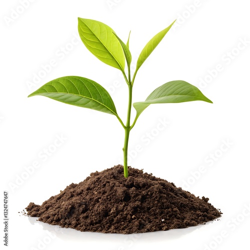 Wallpaper Mural A Vibrant Young Seedling Bravely Pushing Through Rich Dark Soil, Symbolizing New Growth And Potential Against A Stark White Background Torontodigital.ca