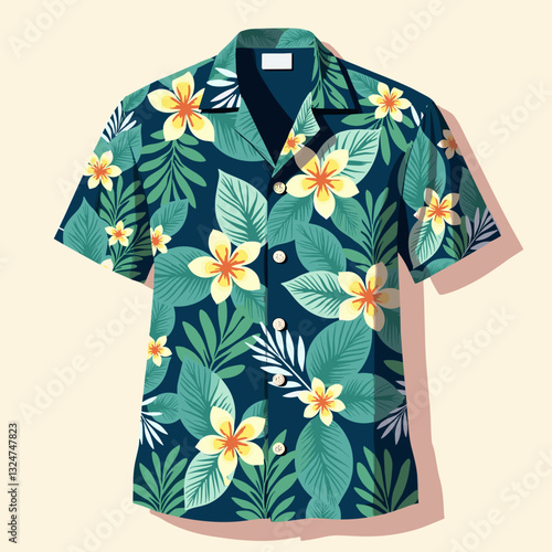 Colorful Hawaiian shirt with tropical patterns, summer fashion