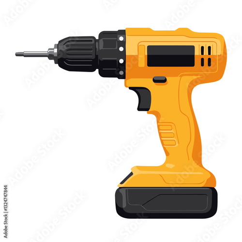 Cordless drill tool illustration in vibrant colors, power and precision