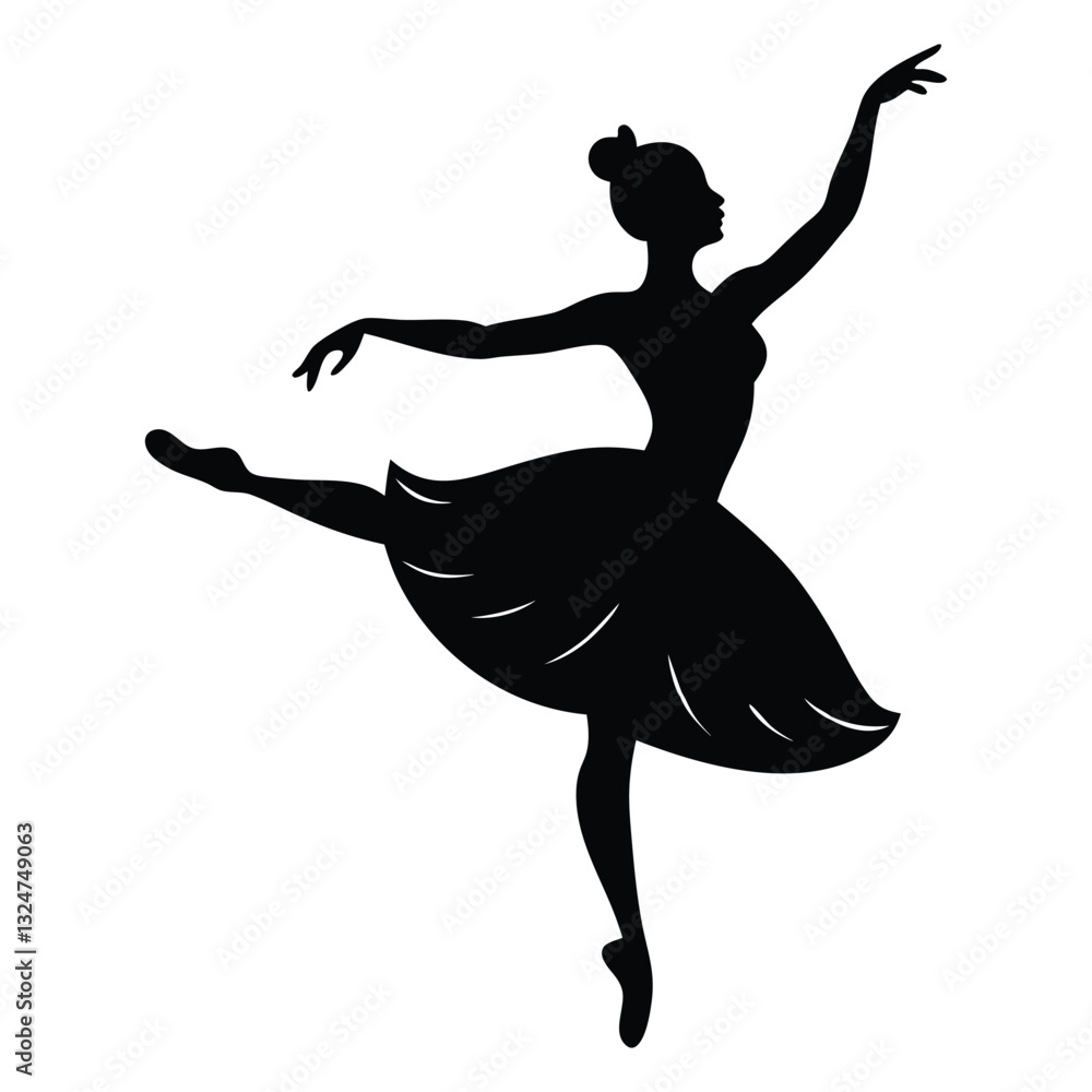 Ballerina girl design Vector, black silhouette of a cute girl, Ballerina in a tutu. Silhouette of ballerina on a white background, Ballet dancer silhouette Ballerina girl design Vector, black silhouette of a cute girl, Ballerina in a tutu. Silhouette of ballerina on a white background, Ballet dancer silhouette