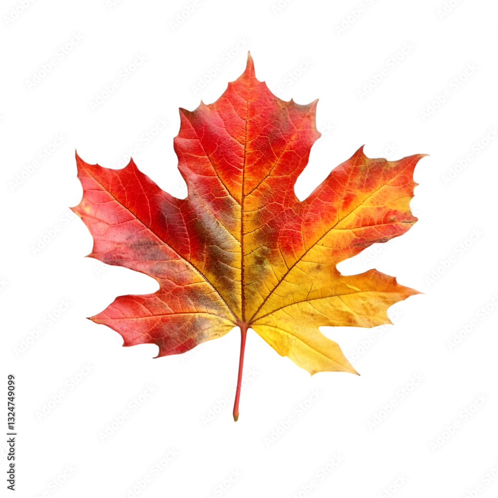 A colorful autumn maple leaf featuring a gradient of red, orange, and yellow hues A colorful autumn maple leaf featuring a gradient of red, orange, and yellow hues