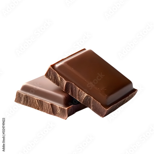 A high-quality close-up of two chocolate squares, one dark and one milk, isolated on a white background