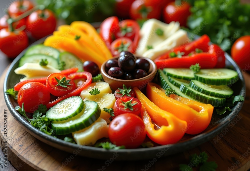 vibrant appetizer platter showcasing colorful seasonal ingredients radiating freshness taste, fruit, vegetable, presentation, variety, snack, display vibrant appetizer platter showcasing colorful seasonal ingredients radiating freshness taste, fruit, vegetable, presentation, variety, snack, display